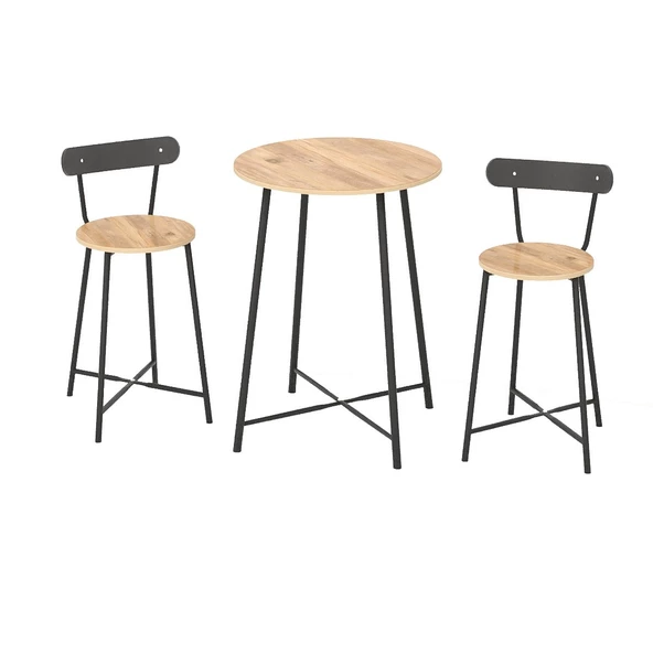 Eportatif Mutfak Oval 2 Kişilik Bar Yemek Masası Çam 1515 - 4