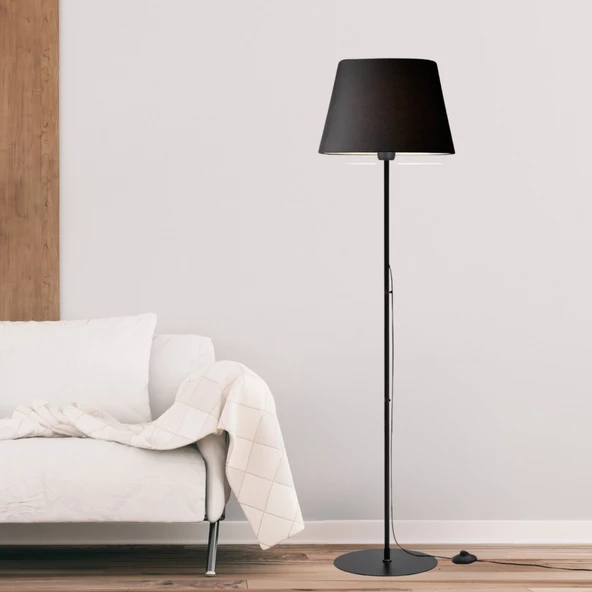 Slav Hazır Konik Kumaş Başlık Siyah Metal Lambader Salon Köşe Lambası - Resim 2