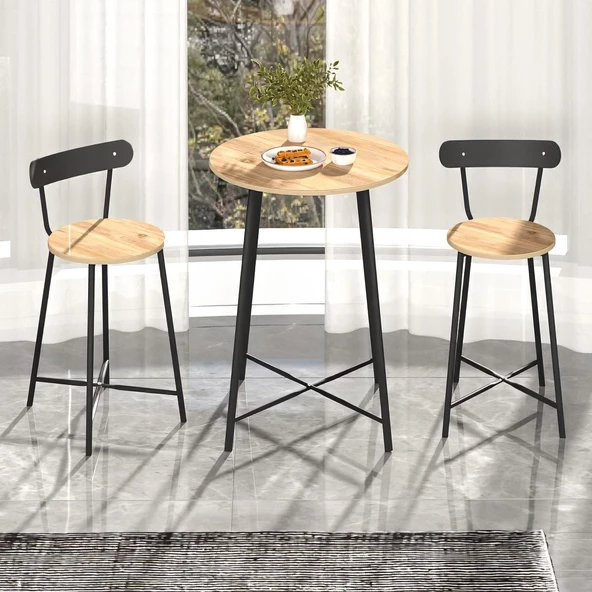 Eportatif Mutfak Oval 2 Kişilik Bar Yemek Masası Çam 1515 - 3