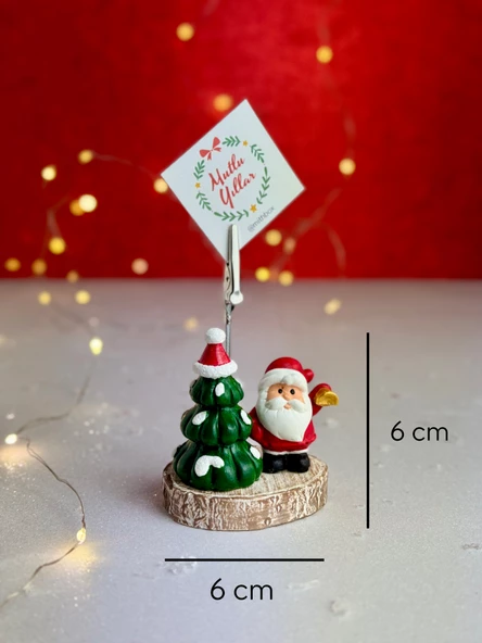 Yılbaşı Noel Baba ve Çam Ağacı Tasarımlı Sevimli Not Fotoğraf Tutacağı Yeni Yıl Dekoru