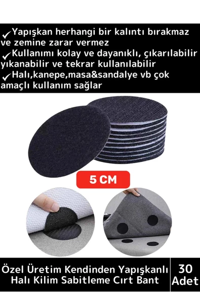Özel Kendinden Yapışkanlı Yıkanabilir Tekrar Kullanılabilir Halı Kilim Kaydırmaz Cırt Bant 30 Adet - 1