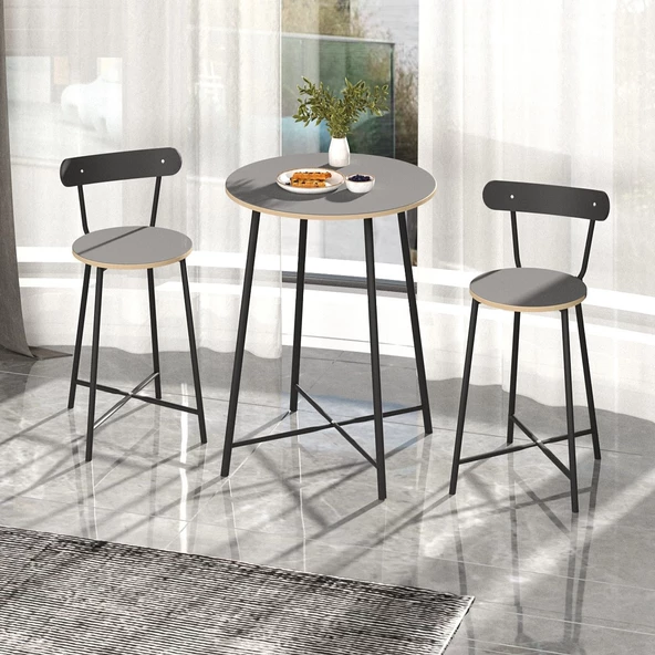Eportatif Mutfak Oval 2 Kişilik Bar Yemek Masası Füme 1517 - 2