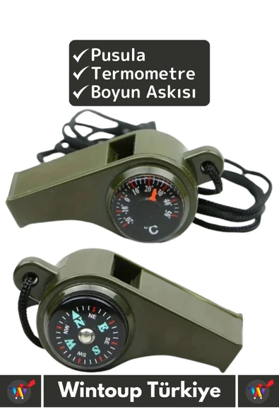 Çok Fonksiyonlu Kamp İzci Eğitim Deprem Termemotreli Pusulalı İpli Yüksek Sesli Hayatta Kalma Düdüğü - 2
