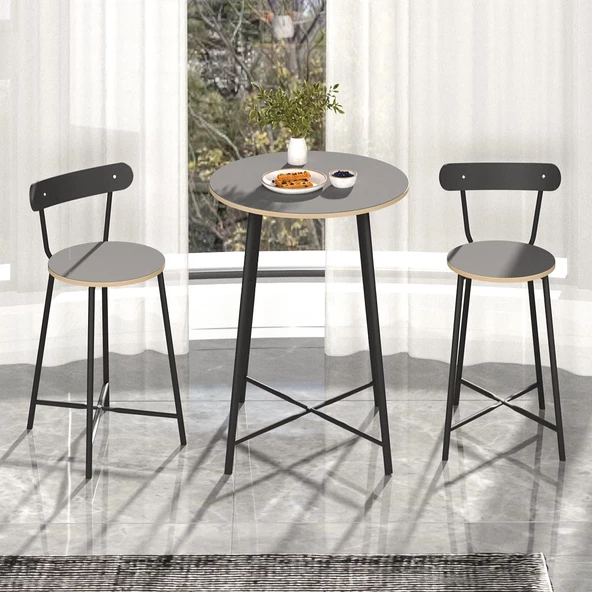 Eportatif Mutfak Oval 2 Kişilik Bar Yemek Masası Füme 1517 - 3