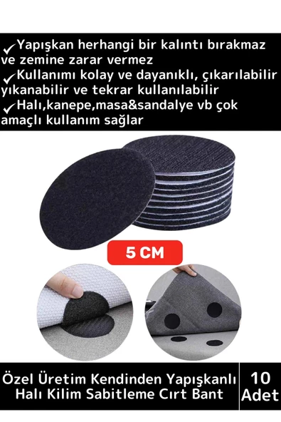 Özel Kendinden Yapışkanlı Yıkanabilir Tekrar Kullanılabilir Halı Kilim Kaydırmaz Cırt Bant 10 Adet - 1