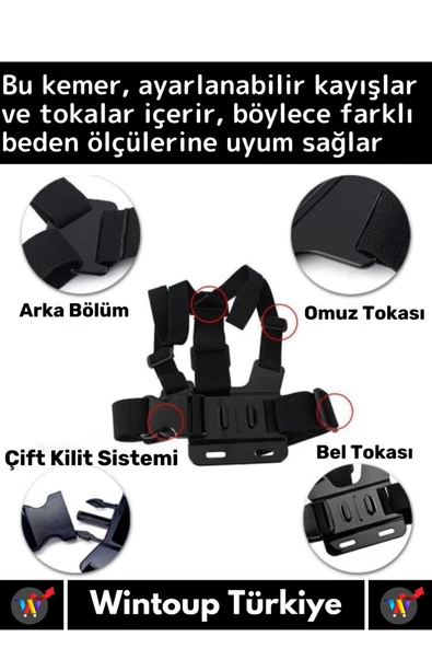 Premium Ayarlanabilir Spor Bisiklet Koşu Tırmanış Outdoor Aksiyon Kamerası Göğüse Sabitleme Kemeri - 4