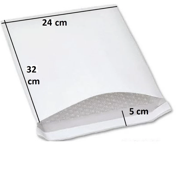 Beyaz Kağıt Kaplamalı Balonlu Patpat Torba Bantlı 17x25 +5 (100Adet) Baloncuklu Torba - Resim 3