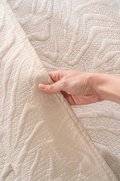 Rivaİstanbul Venada Çift Kişilik Mikro Uyku Seti 3 Parça Yatak Örtüsü Seti Cappuccino - Resim 5