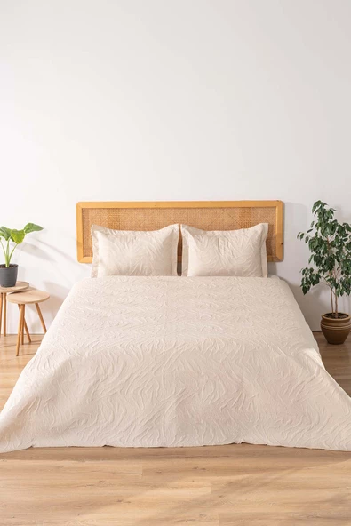 Rivaİstanbul Venada Çift Kişilik Mikro Uyku Seti 3 Parça Yatak Örtüsü Seti Cappuccino - Resim 2