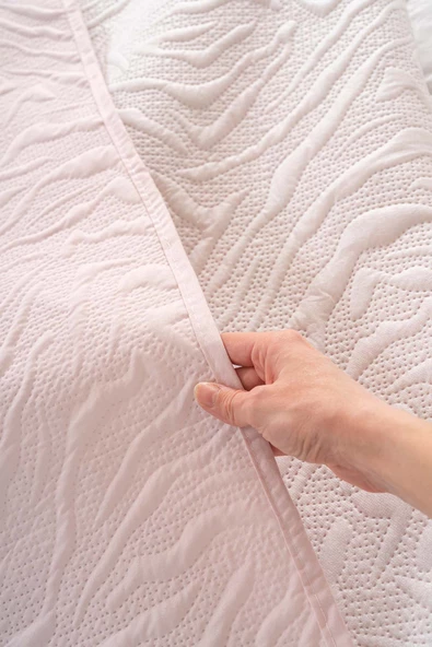 Rivaİstanbul Venada Çift Kişilik Mikro Uyku Seti 3 Parça Yatak Örtüsü Seti Pudra - Resim 5