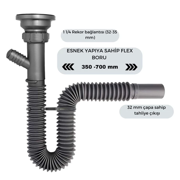 DeSiphon Çamaşır Ve Bulaşık Makine Girişli Körüklü Lavabo Sifonu - 3