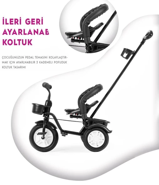 Moony Baby MB504 Trend Bike Ebeveyn Kontrollü 3 Tekerlekli Çocuk Bisikleti SİYAH - 6