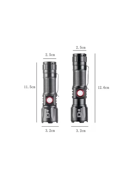 Ws-2828 Ultra Güçlü Usb Şarjlı El Feneri, Kırmızı Mavi Çakarlı Fener 1000 Lümen - Resim 4
