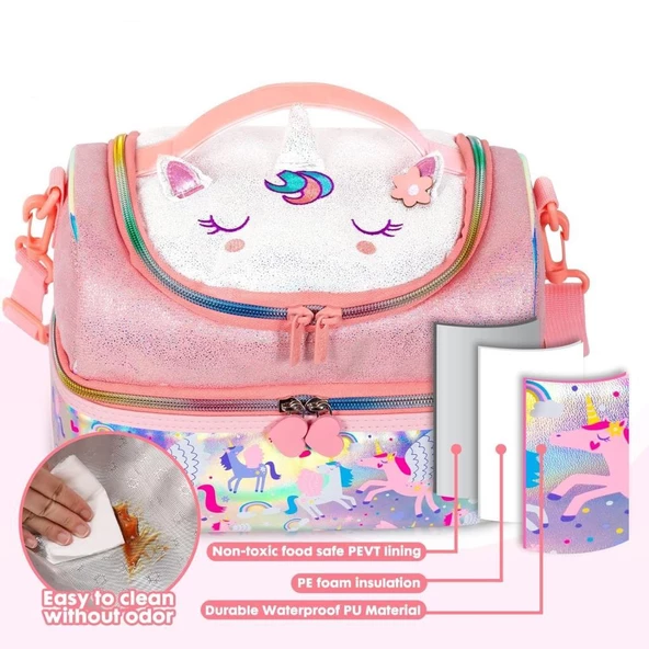 Vest Beslenme Çantası Çift Katlı Pembe Unicorn - 5