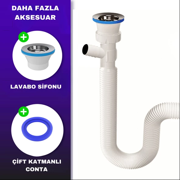 Güçlü Plastik Çamaşır Makinesi Girişli Körüklü Lavabo Sifonu - 2