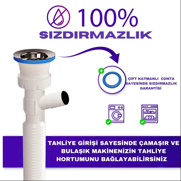 Güçlü Plastik Çamaşır Makinesi Girişli Körüklü Lavabo Sifonu - 3