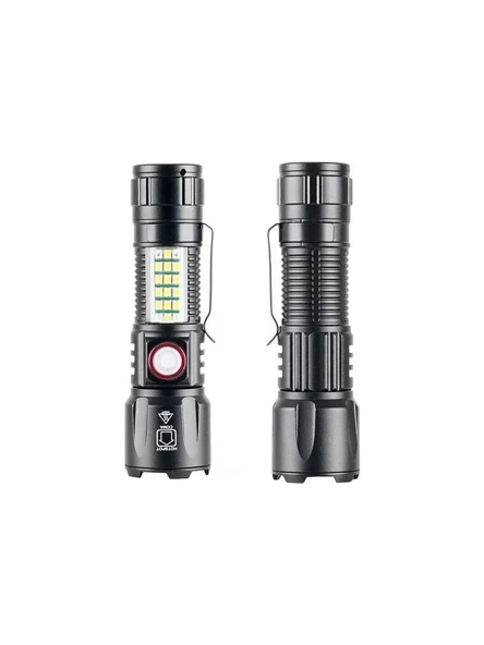 Ws-2828 Ultra Güçlü Usb Şarjlı El Feneri, Kırmızı Mavi Çakarlı Fener 1000 Lümen - Resim 2