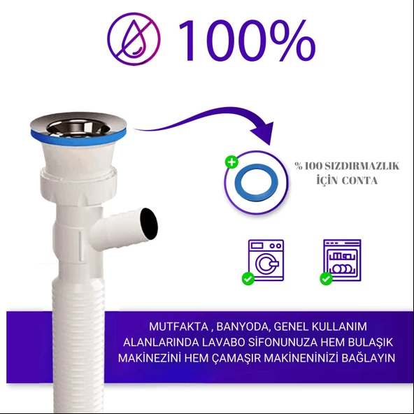 Çift Çamaşır ve Bulaşık  Makinesi için Körüklü Lavabo Sifonu(Çift Girişli) - 3