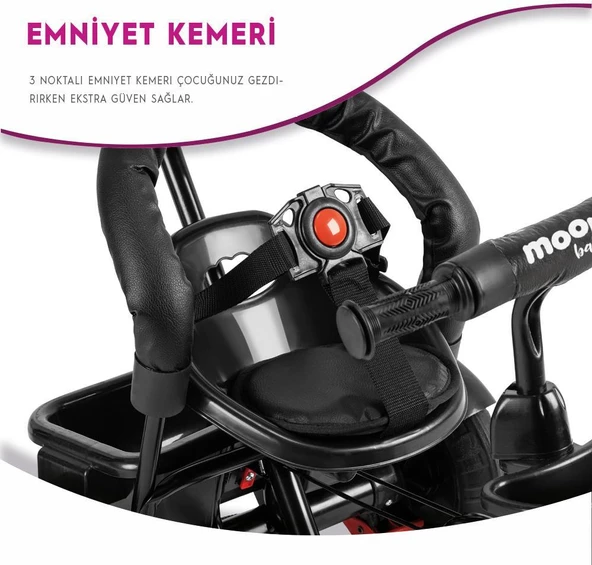 Moony Baby MB504 Trend Bike Ebeveyn Kontrollü 3 Tekerlekli Çocuk Bisikleti KIRMIZI - 10