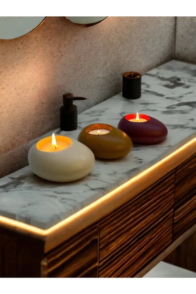 Three Drops Minimal Dekoratif Beton Tealight Mumluk 3'lü Set