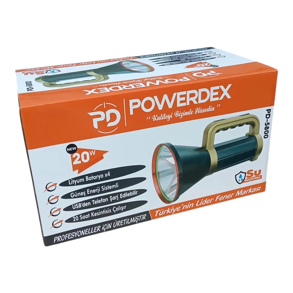 Powerdex PD-5800 Güneş Enerjili Şarjlı El Feneri 20 Watt 20 Saat Kesintisiz Çalışma - 3