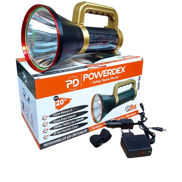 Powerdex PD-5800 Güneş Enerjili Şarjlı El Feneri 20 Watt 20 Saat Kesintisiz Çalışma - 2
