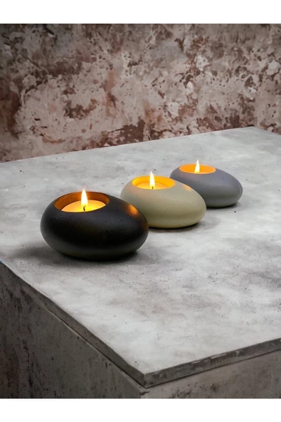 Three Drops Minimal Dekoratif Beton Tealight Mumluk 3'lü Set - 4