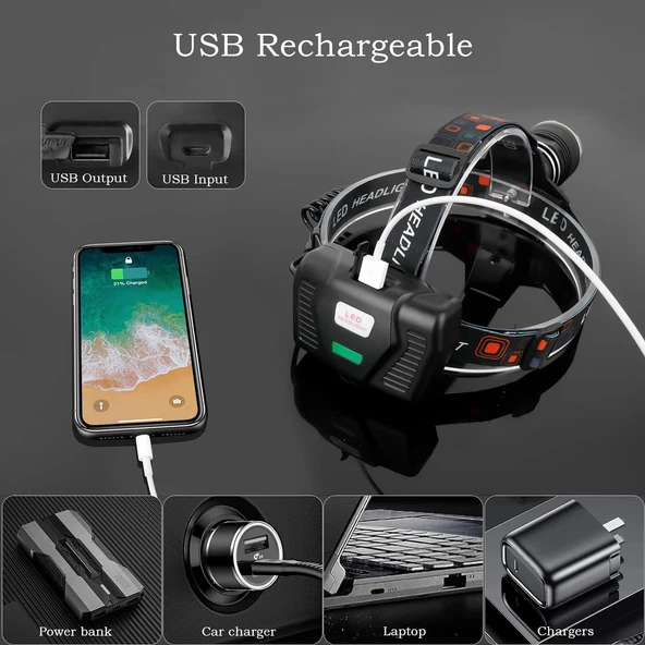 OR-T116 Şarjlı Kafa Lambası 30 Watt Profesyonel Kafa Feneri Tg LED Zoom Özellikli - 2