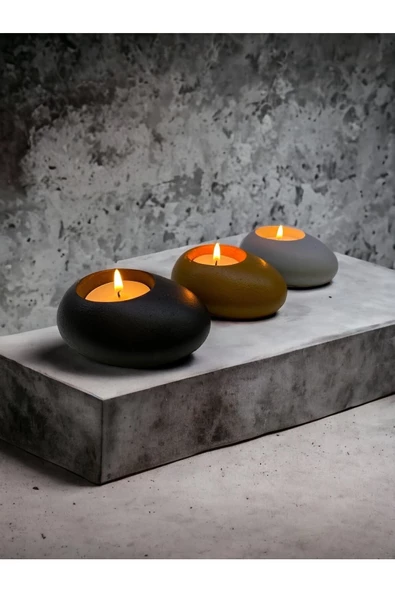 Three Drops Minimal Dekoratif Beton Tealight Mumluk 3'lü Set - 2