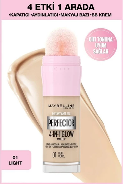 Maybellıne Perfector 4 In1 Glow Fondöten 01 Lıght Claıre