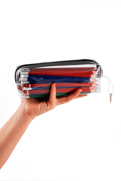 Siyah Fermuarlı Kaliteli PVC Şeffaf Kalemlik Makyaj Çantası Kalem Kutusu