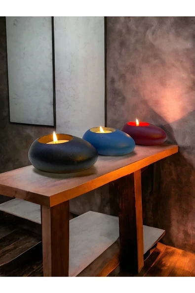 Three Drops Minimal Dekoratif Beton Tealight Mumluk 3'lü Set - 4