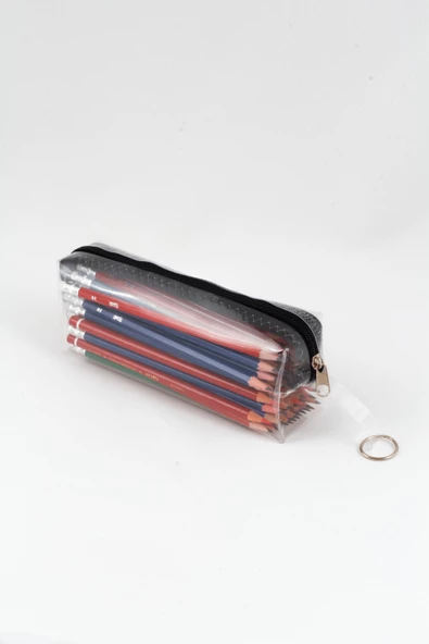 Siyah Fermuarlı Kaliteli PVC Şeffaf Kalemlik Makyaj Çantası Kalem Kutusu - 2