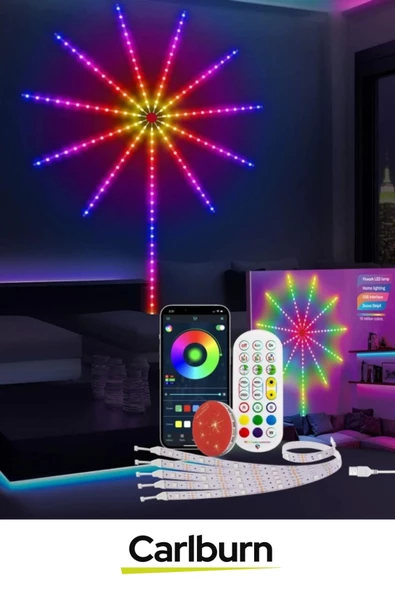 Telefon Uygulama Kumanda Akıllı Aydınlatma Salon Ev Yatak Odası Gamer RGB Firework LED Duvar Lambası - 2