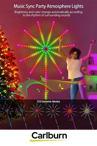 Telefon Uygulama Kumanda Akıllı Aydınlatma Salon Ev Yatak Odası Gamer RGB Firework LED Duvar Lambası - 4