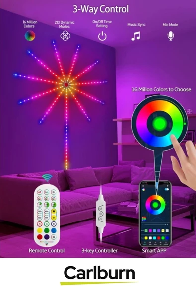 Telefon Uygulama Kumanda Akıllı Aydınlatma Salon Ev Yatak Odası Gamer RGB Firework LED Duvar Lambası - 5