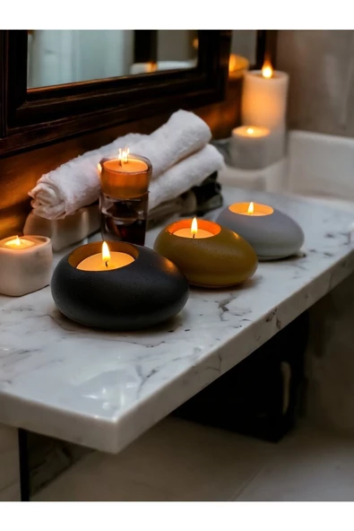 Three Drops Minimal Dekoratif Beton Tealight Mumluk 3'lü Set