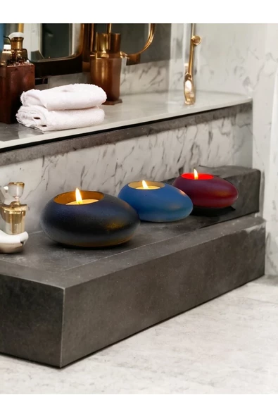 Three Drops Minimal Dekoratif Beton Tealight Mumluk 3'lü Set - 3