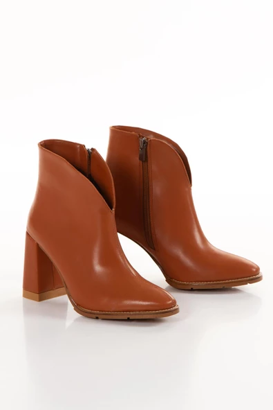 Kadın Özel Tasarım Fermuarlı Taba Bot ( SMX-0172-01 ) - 4