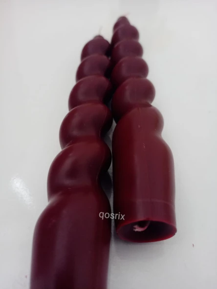 qosrix 2'li Bordo Italyan Burgulu Şamdan Soya Mumu Doğal Kokulu Uzun Çubuk Konik Burgu Spiral Mum Dekoratif - 4