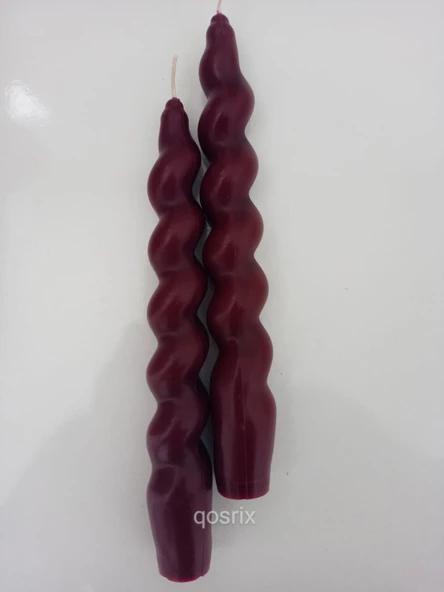 qosrix 2'li Bordo Italyan Burgulu Şamdan Soya Mumu Doğal Kokulu Uzun Çubuk Konik Burgu Spiral Mum Dekoratif - 3