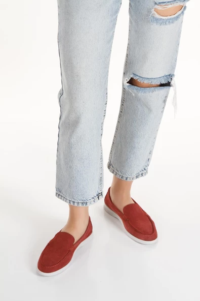 Kadın Bordo Hakiki Süet Deri Babet Ayakkabı - SMX-0243 - 3