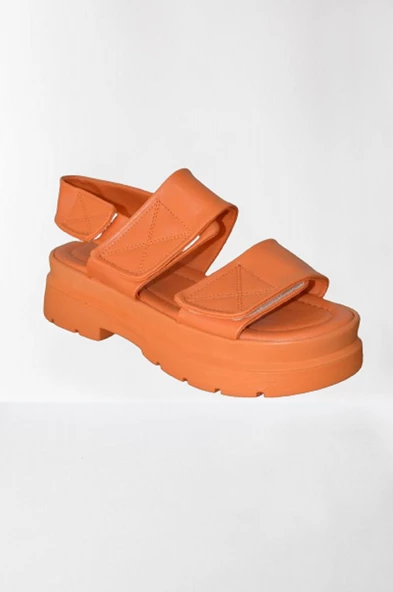 Dolgulu Oranj Çift Bant Kadın Sandalet - 2