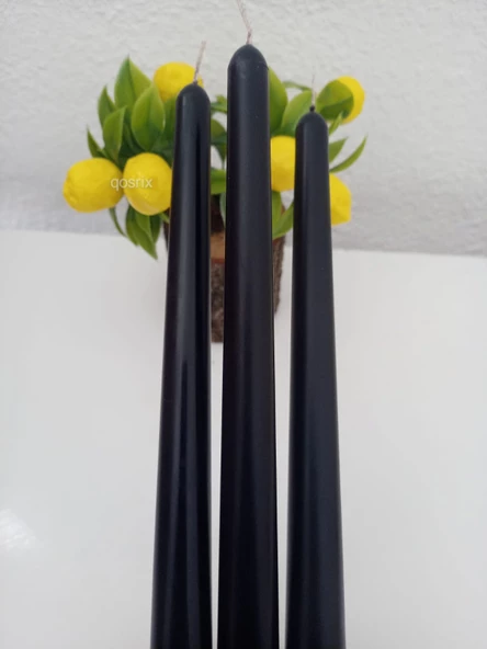 qosrix 3'lü Siyah Şamdan Soya Mumu 1. Kalite Doğal Vanilya Kokulu Uzun Çubuk Konik Mum Dekoratif - 4
