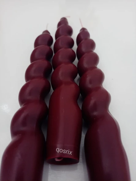 qosrix 3'lü Bordo Italyan Burgulu Şamdan Soya Mumu Doğal Kokulu Uzun Çubuk Konik Burgu Spiral Mum Dekoratif - Resim 2