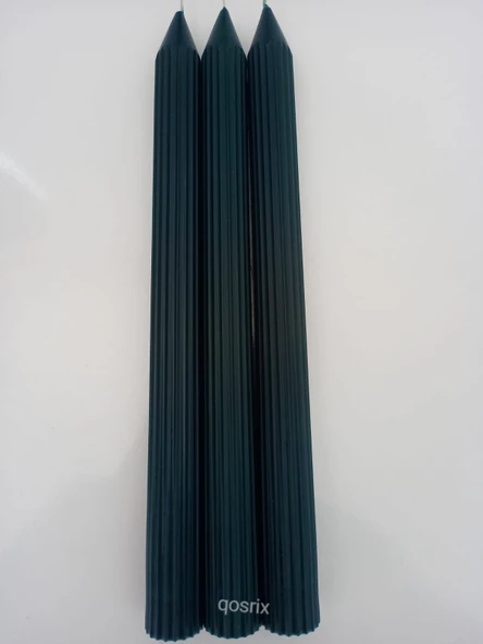 qosrix 3'lü Petrol Yeşili Şamdan Soya Mumu 1. Kalite Doğal Vanilya Kokulu Uzun Çubuk Konik Mum Dekoratif - 5