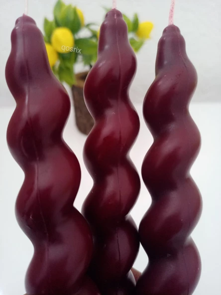 qosrix 3'lü Bordo Italyan Burgulu Şamdan Soya Mumu Doğal Kokulu Uzun Çubuk Konik Burgu Spiral Mum Dekoratif - Resim 4