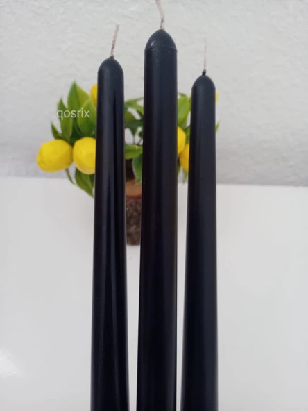 qosrix 3'lü Siyah Şamdan Soya Mumu 1. Kalite Doğal Vanilya Kokulu Uzun Çubuk Konik Mum Dekoratif - 5