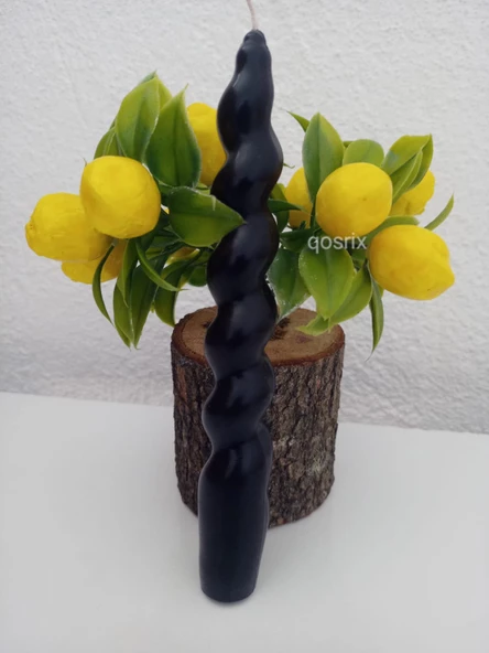 qosrix Siyah Italyan Burgulu Şamdan Soya Mumu Doğal Kokulu Çubuk Konik Burgu Spiral Mum Dekoratif 1 Adet
