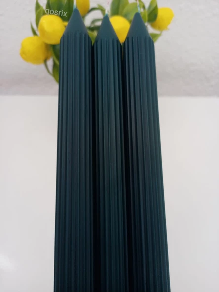 qosrix 3'lü Petrol Yeşili Şamdan Soya Mumu 1. Kalite Doğal Vanilya Kokulu Uzun Çubuk Konik Mum Dekoratif - 2